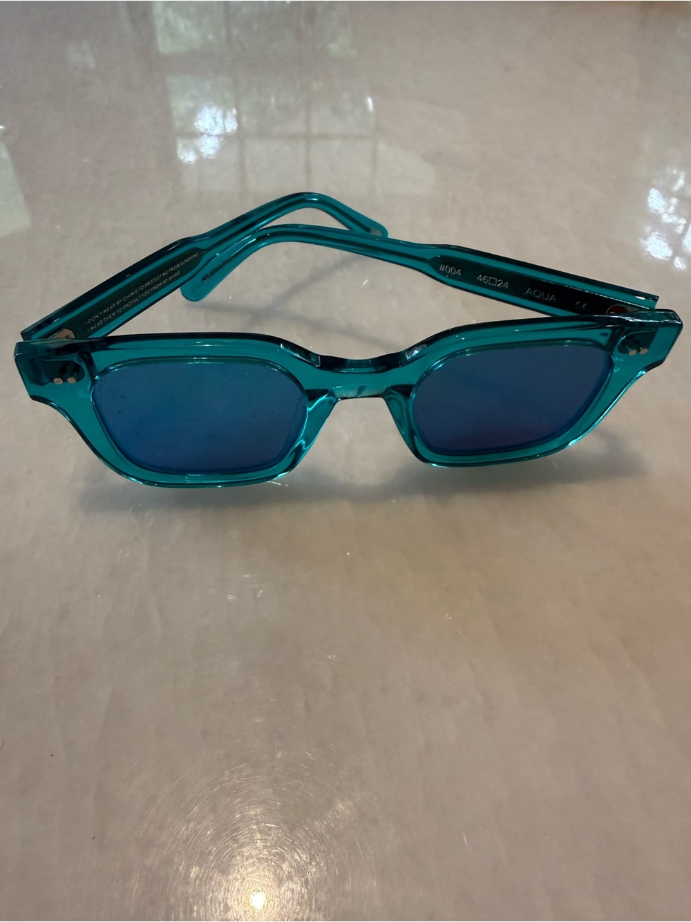 Chimi Aqua #004 Teal Transparent Frame Sunglasses with Blue Lenses